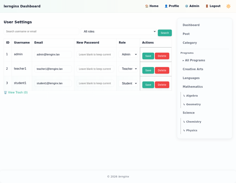 User settings lernginx