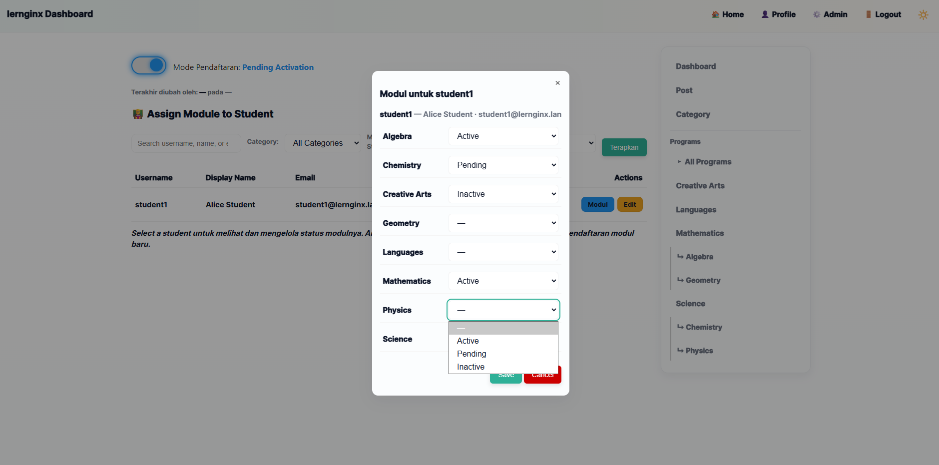 Programs listing lernginx