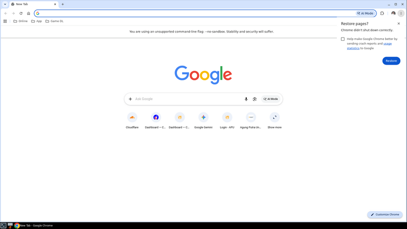 Chrome browser berjalan di virtual desktop