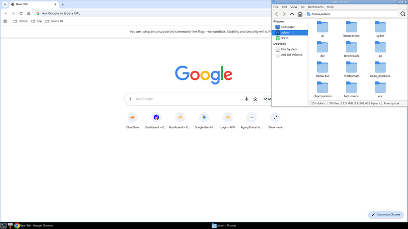 Thunar file manager menampilkan file server