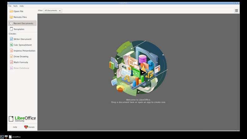 Libre Office Writer berjalan di o.lan