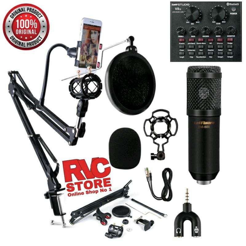 PAKET DH Paket Komplit Microphone mikrofon Condenser Bm 800 Recording BM 800 Soundcard V8