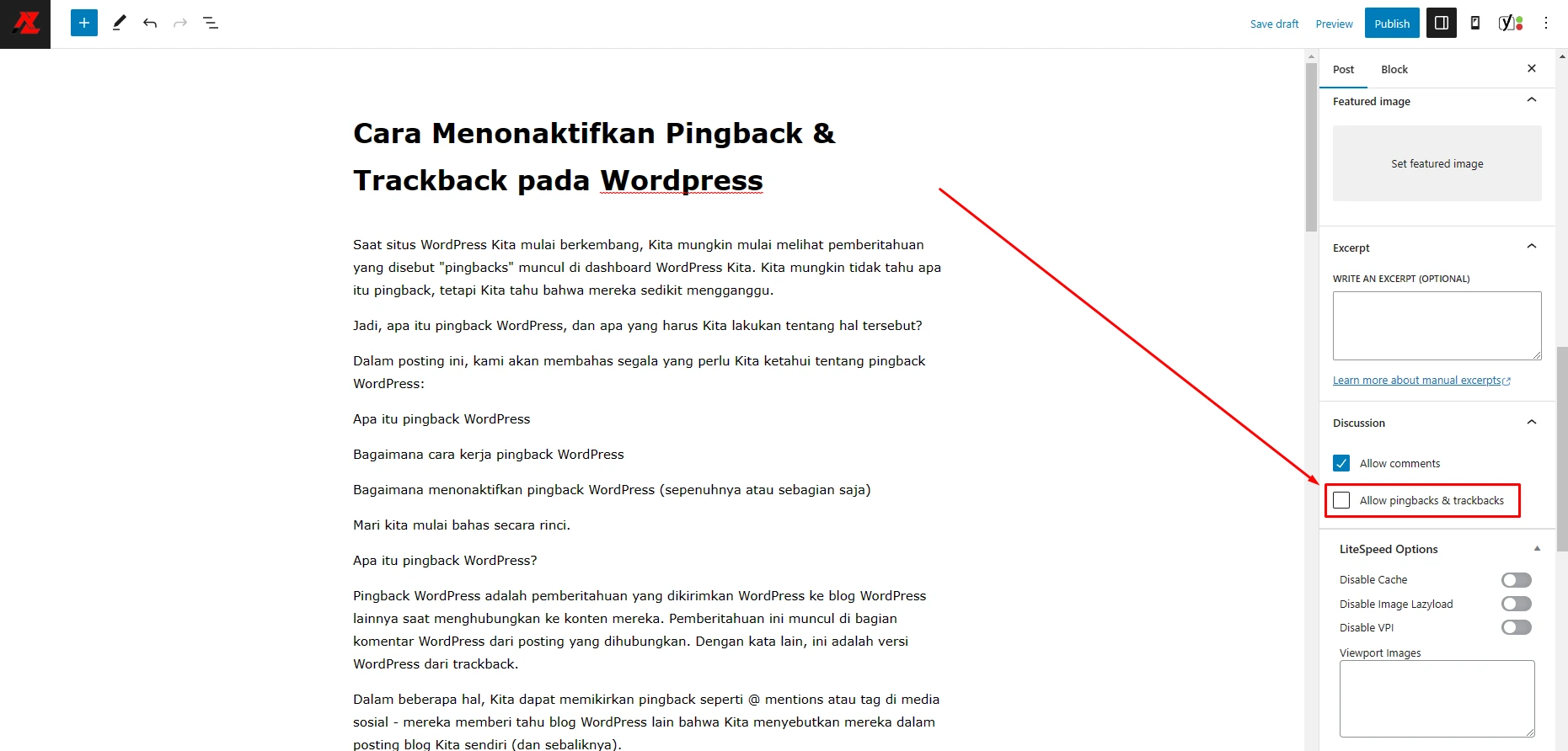 Cara Menonaktifkan Pingback WordPress 4